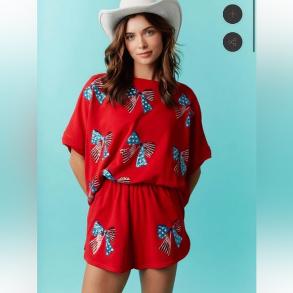 Fantastic Fawn Tops - Sequin Red Bow-Patterned Top and Shorts Set by fantasia fawn